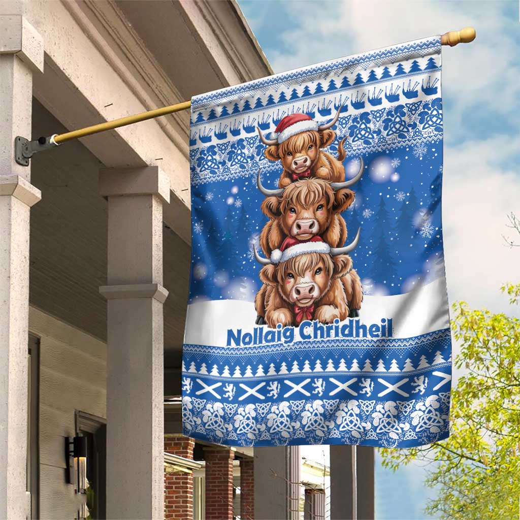 Scotland Highland Cow Christmas Garden Flag Nollaig Chridheil Blue Winter - Wonder Print Shop