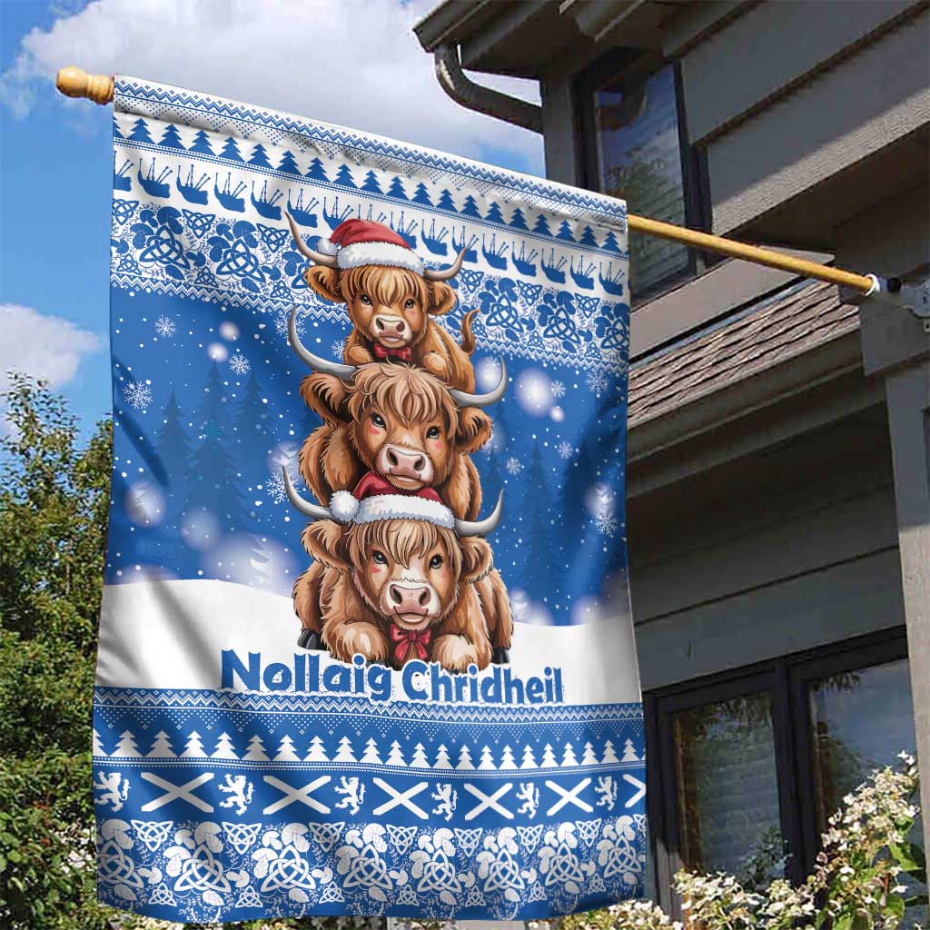 Scotland Highland Cow Christmas Garden Flag Nollaig Chridheil Blue Winter - Wonder Print Shop