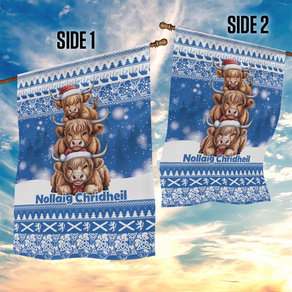 Scotland Highland Cow Christmas Garden Flag Nollaig Chridheil Blue Winter - Wonder Print Shop