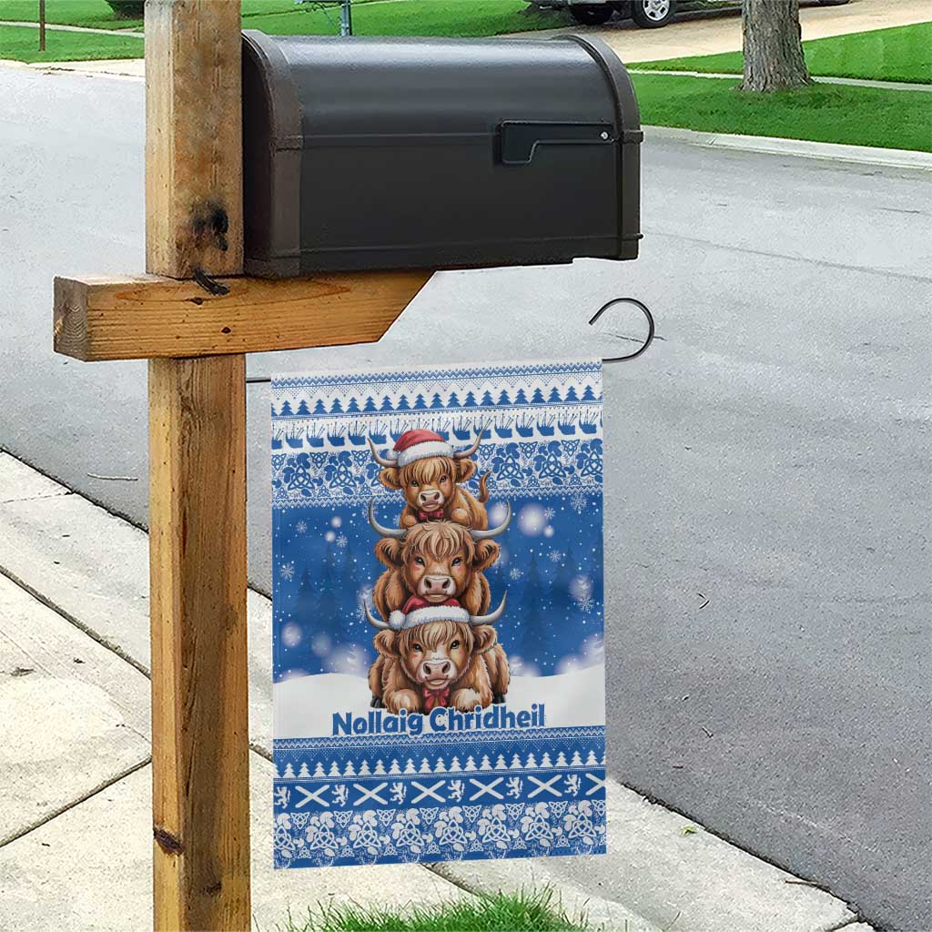 Scotland Highland Cow Christmas Garden Flag Nollaig Chridheil Blue Winter - Wonder Print Shop