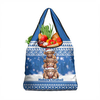 Scotland Highland Cow Christmas Grocery Bag Nollaig Chridheil Blue Winter - Wonder Print Shop