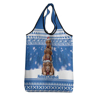 Scotland Highland Cow Christmas Grocery Bag Nollaig Chridheil Blue Winter - Wonder Print Shop