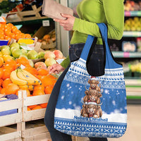 Scotland Highland Cow Christmas Grocery Bag Nollaig Chridheil Blue Winter - Wonder Print Shop