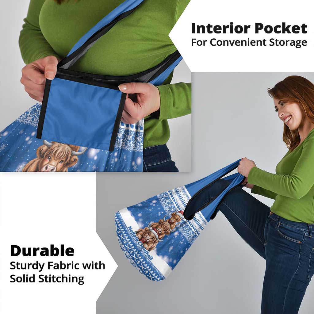 Scotland Highland Cow Christmas Grocery Bag Nollaig Chridheil Blue Winter - Wonder Print Shop