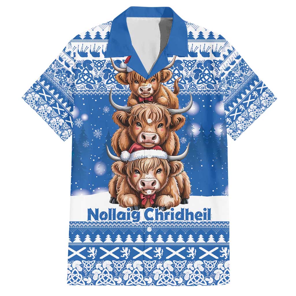 Scotland Highland Cow Christmas Hawaiian Shirt Nollaig Chridheil Blue Winter - Wonder Print Shop