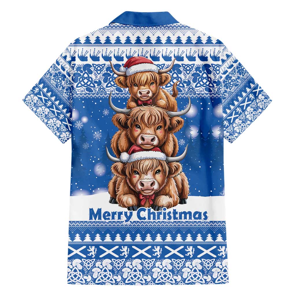 Scotland Highland Cow Christmas Hawaiian Shirt Nollaig Chridheil Blue Winter - Wonder Print Shop