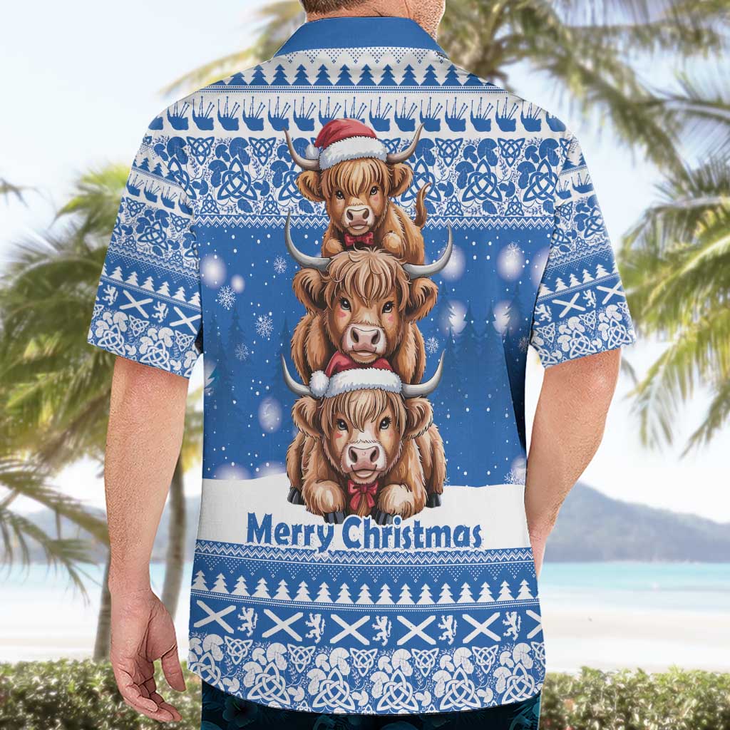 Scotland Highland Cow Christmas Hawaiian Shirt Nollaig Chridheil Blue Winter - Wonder Print Shop