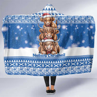 Scotland Highland Cow Christmas Hooded Blanket Nollaig Chridheil Blue Winter - Wonder Print Shop