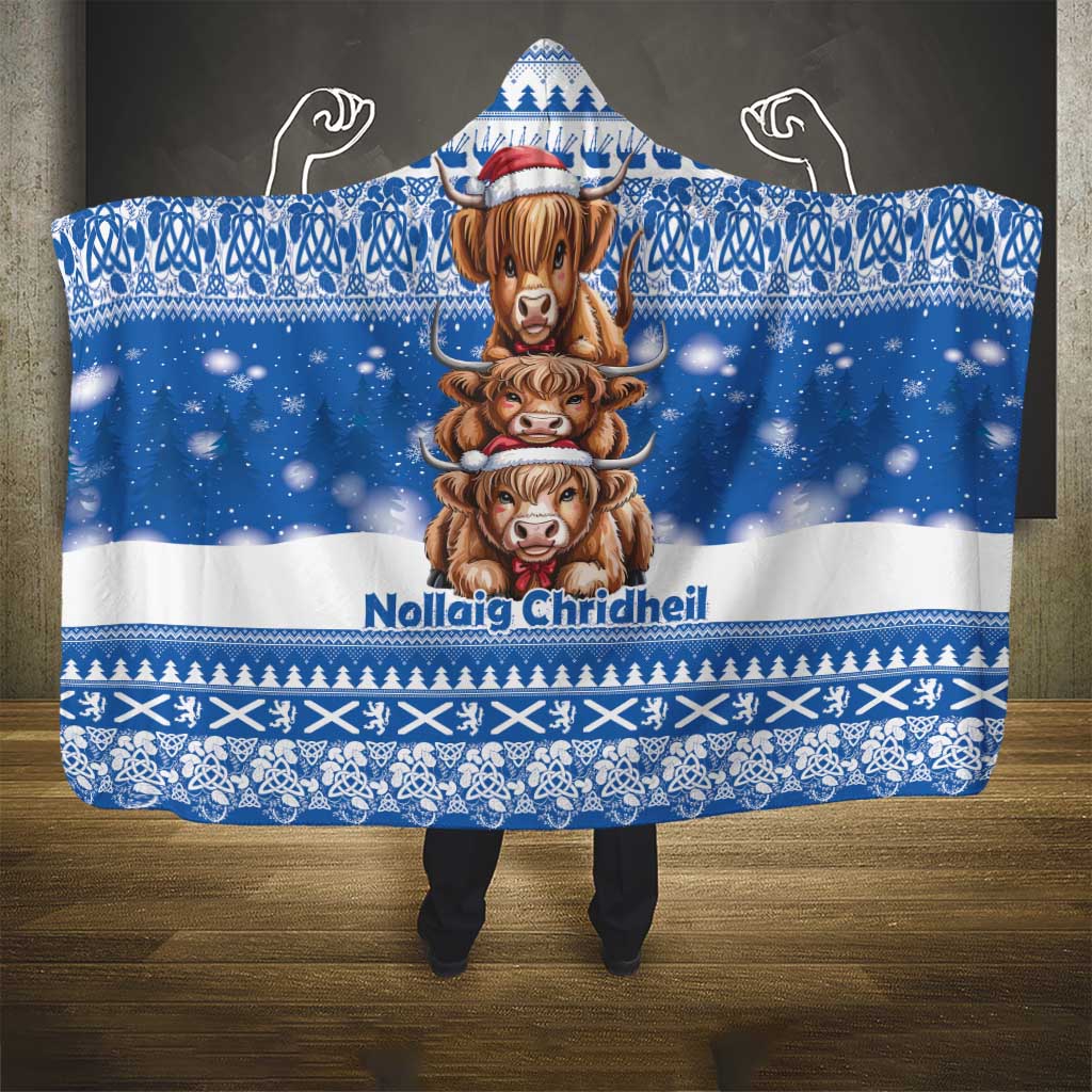 Scotland Highland Cow Christmas Hooded Blanket Nollaig Chridheil Blue Winter - Wonder Print Shop