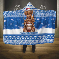 Scotland Highland Cow Christmas Hooded Blanket Nollaig Chridheil Blue Winter - Wonder Print Shop