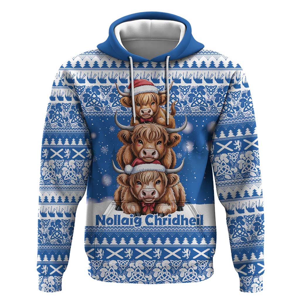 Scotland Highland Cow Christmas Hoodie Nollaig Chridheil Blue Winter - Wonder Print Shop