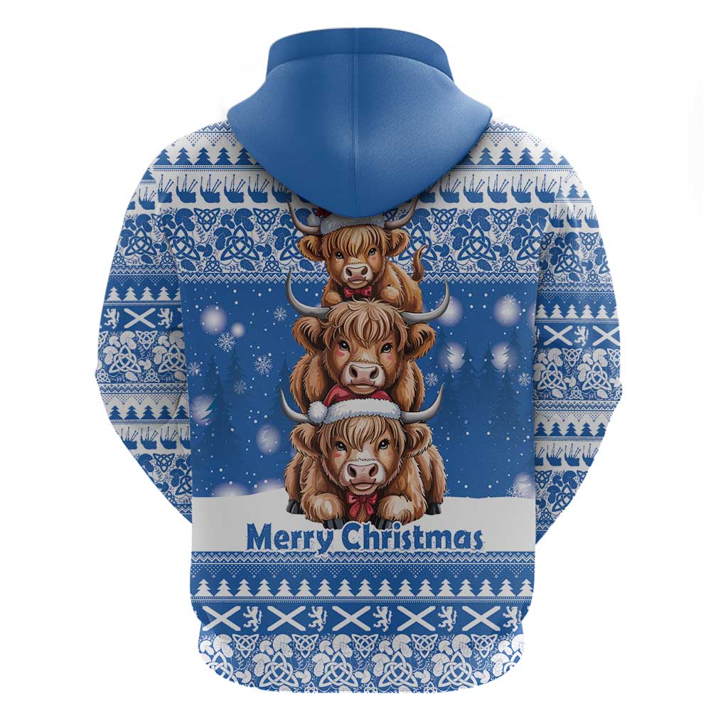 Scotland Highland Cow Christmas Hoodie Nollaig Chridheil Blue Winter - Wonder Print Shop