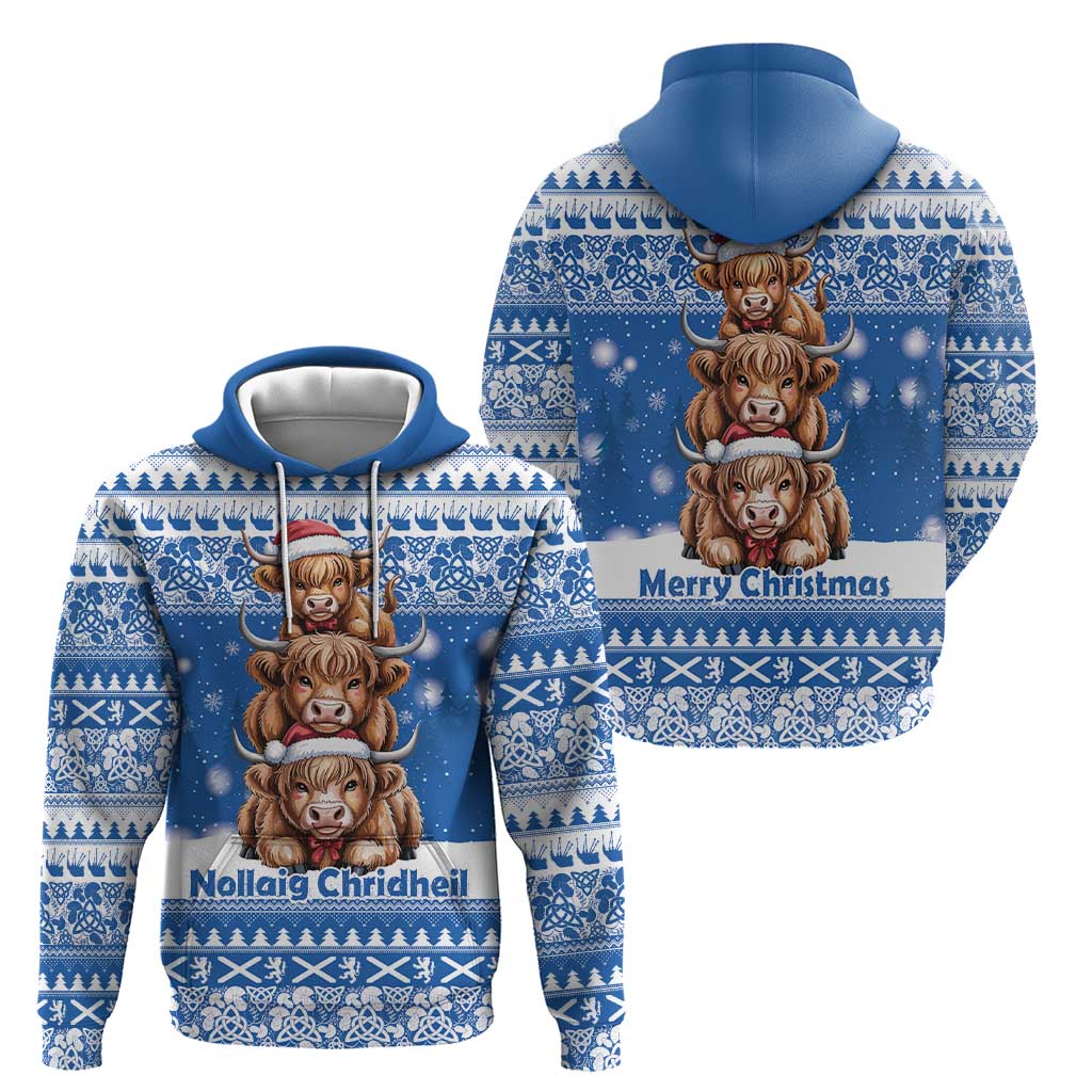 Scotland Highland Cow Christmas Hoodie Nollaig Chridheil Blue Winter - Wonder Print Shop