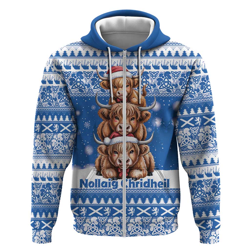Scotland Highland Cow Christmas Hoodie Nollaig Chridheil Blue Winter - Wonder Print Shop