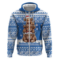 Scotland Highland Cow Christmas Hoodie Nollaig Chridheil Blue Winter - Wonder Print Shop