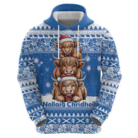 Scotland Highland Cow Christmas Hoodie Nollaig Chridheil Blue Winter - Wonder Print Shop