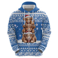 Scotland Highland Cow Christmas Hoodie Nollaig Chridheil Blue Winter - Wonder Print Shop
