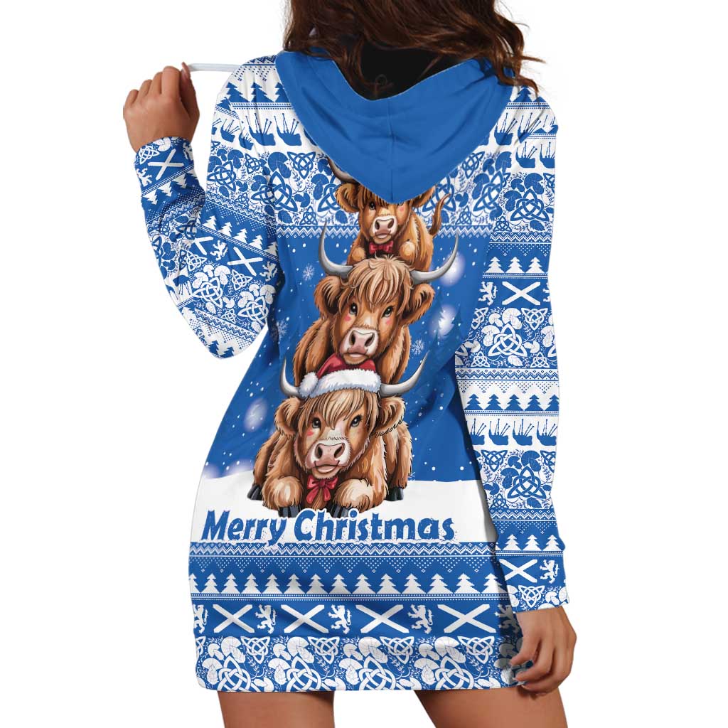 Scotland Highland Cow Christmas Hoodie Dress Nollaig Chridheil Blue Winter - Wonder Print Shop