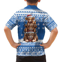 Scotland Highland Cow Christmas Kid Hawaiian Shirt Nollaig Chridheil Blue Winter - Wonder Print Shop