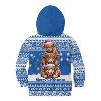 Scotland Highland Cow Christmas Kid Hoodie Nollaig Chridheil Blue Winter - Wonder Print Shop