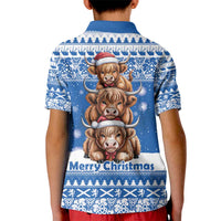 Scotland Highland Cow Christmas Kid Polo Shirt Nollaig Chridheil Blue Winter - Wonder Print Shop