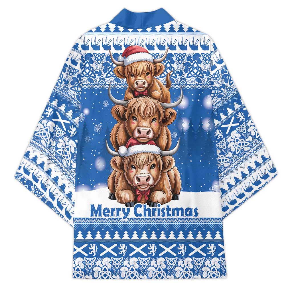 Scotland Highland Cow Christmas Kimono Nollaig Chridheil Blue Winter - Wonder Print Shop