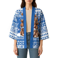 Scotland Highland Cow Christmas Kimono Nollaig Chridheil Blue Winter - Wonder Print Shop