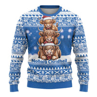 Scotland Highland Cow Christmas Ugly Christmas Sweater Nollaig Chridheil Blue Winter - Wonder Print Shop