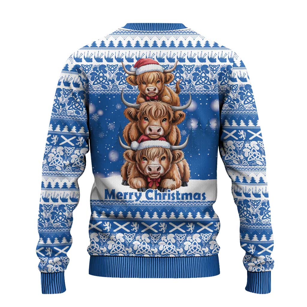 Scotland Highland Cow Christmas Ugly Christmas Sweater Nollaig Chridheil Blue Winter - Wonder Print Shop