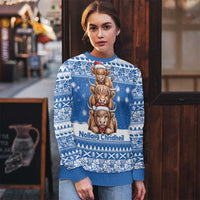Scotland Highland Cow Christmas Ugly Christmas Sweater Nollaig Chridheil Blue Winter - Wonder Print Shop