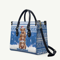 Scotland Highland Cow Christmas Leather Bag Nollaig Chridheil Blue Winter - Wonder Print Shop
