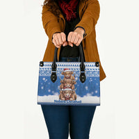 Scotland Highland Cow Christmas Leather Bag Nollaig Chridheil Blue Winter - Wonder Print Shop