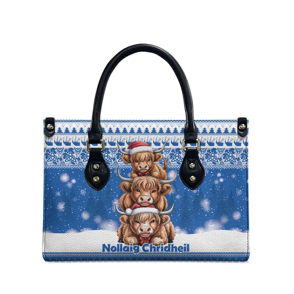 Scotland Highland Cow Christmas Leather Bag Nollaig Chridheil Blue Winter - Wonder Print Shop