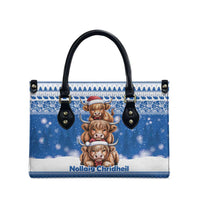 Scotland Highland Cow Christmas Leather Bag Nollaig Chridheil Blue Winter - Wonder Print Shop