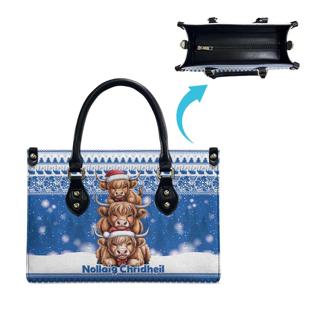 Scotland Highland Cow Christmas Leather Bag Nollaig Chridheil Blue Winter - Wonder Print Shop