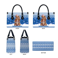 Scotland Highland Cow Christmas Leather Bag Nollaig Chridheil Blue Winter - Wonder Print Shop