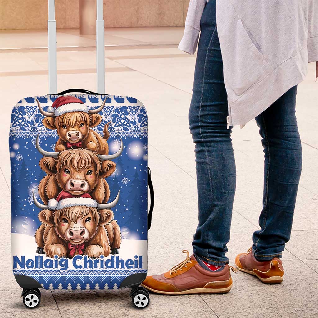Scotland Highland Cow Christmas Luggage Cover Nollaig Chridheil Blue Winter - Wonder Print Shop