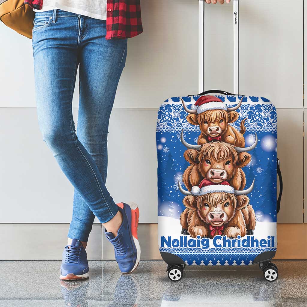 Scotland Highland Cow Christmas Luggage Cover Nollaig Chridheil Blue Winter - Wonder Print Shop