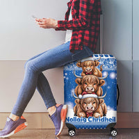 Scotland Highland Cow Christmas Luggage Cover Nollaig Chridheil Blue Winter - Wonder Print Shop