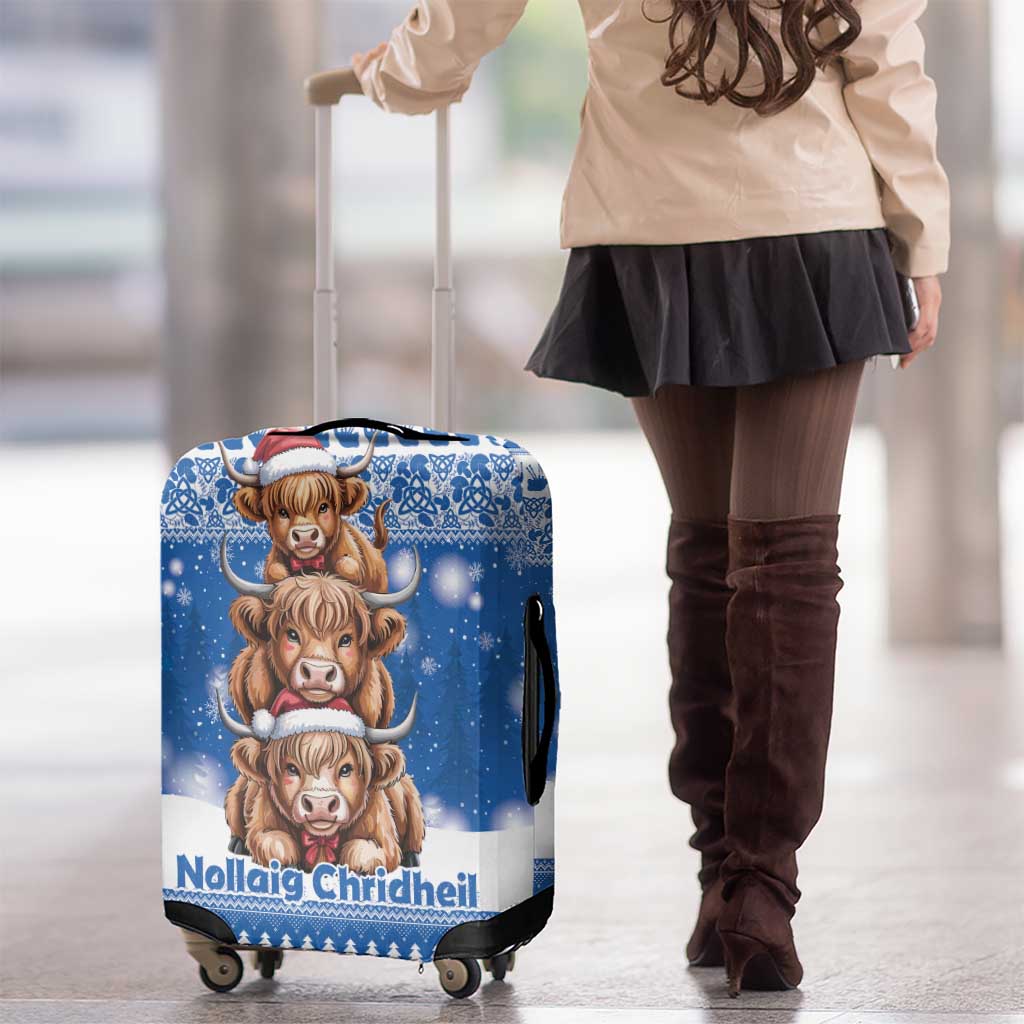 Scotland Highland Cow Christmas Luggage Cover Nollaig Chridheil Blue Winter - Wonder Print Shop
