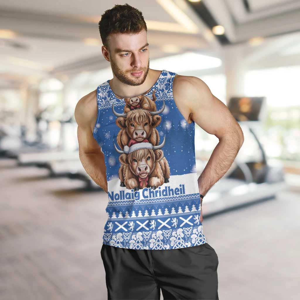 Scotland Highland Cow Christmas Men Tank Top Nollaig Chridheil Blue Winter - Wonder Print Shop
