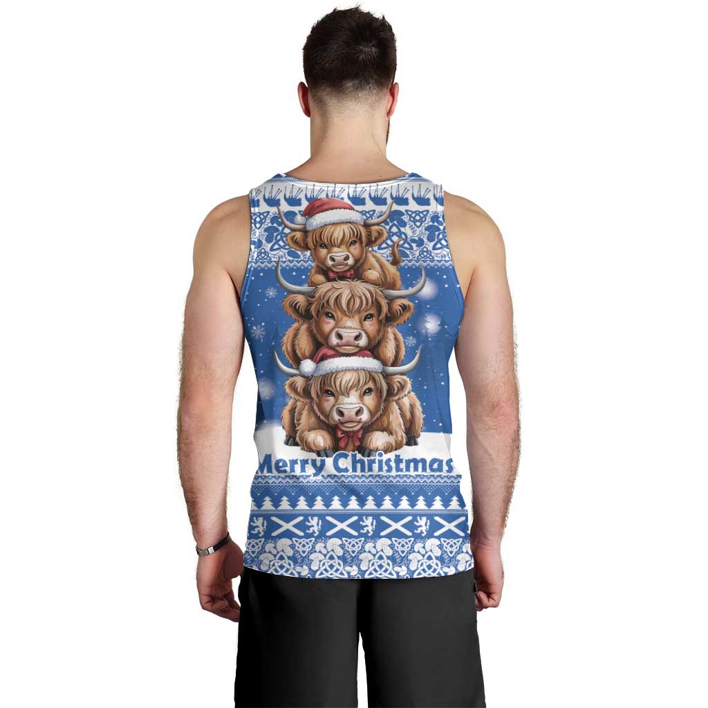 Scotland Highland Cow Christmas Men Tank Top Nollaig Chridheil Blue Winter - Wonder Print Shop