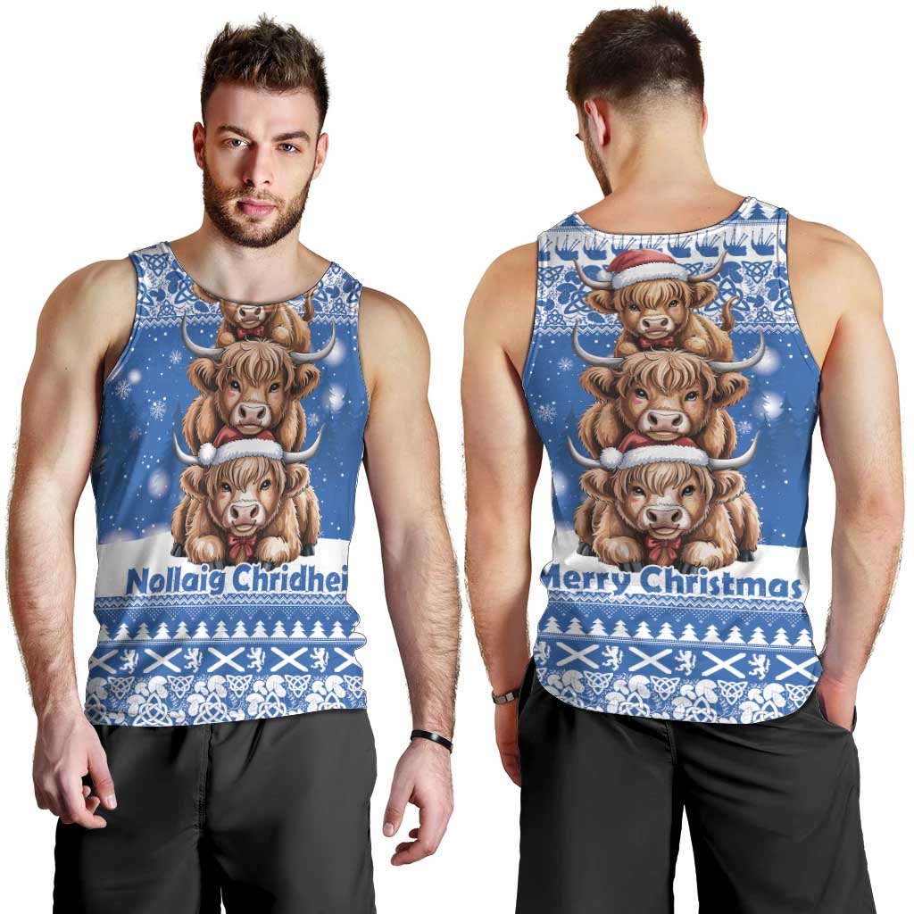 Scotland Highland Cow Christmas Men Tank Top Nollaig Chridheil Blue Winter - Wonder Print Shop