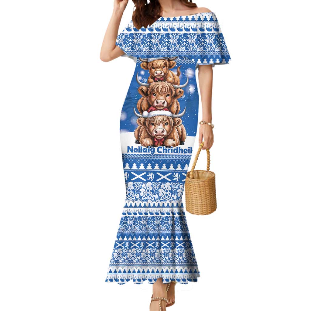 Scotland Highland Cow Christmas Mermaid Dress Nollaig Chridheil Blue Winter - Wonder Print Shop