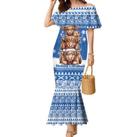 Scotland Highland Cow Christmas Mermaid Dress Nollaig Chridheil Blue Winter - Wonder Print Shop
