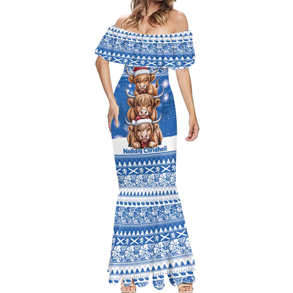 Scotland Highland Cow Christmas Mermaid Dress Nollaig Chridheil Blue Winter - Wonder Print Shop