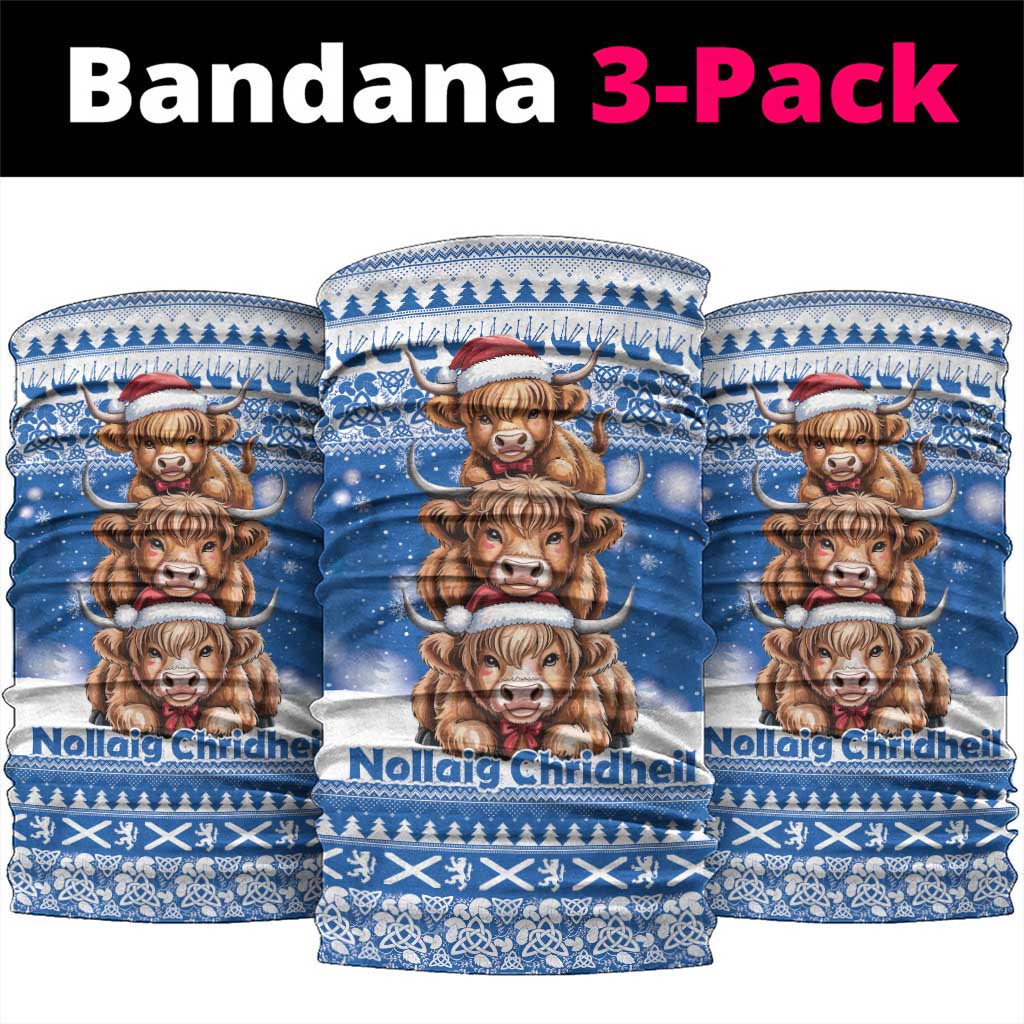 Scotland Highland Cow Christmas Neck Gaiter Nollaig Chridheil Blue Winter - Wonder Print Shop