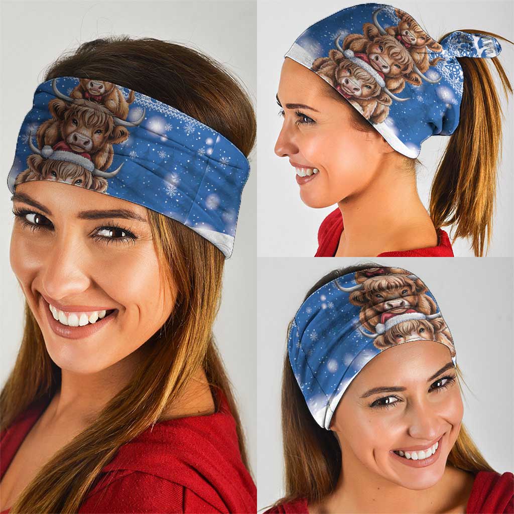 Scotland Highland Cow Christmas Neck Gaiter Nollaig Chridheil Blue Winter - Wonder Print Shop