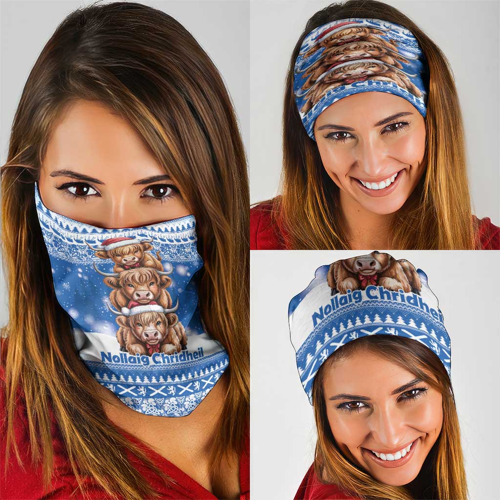 Scotland Highland Cow Christmas Neck Gaiter Nollaig Chridheil Blue Winter - Wonder Print Shop