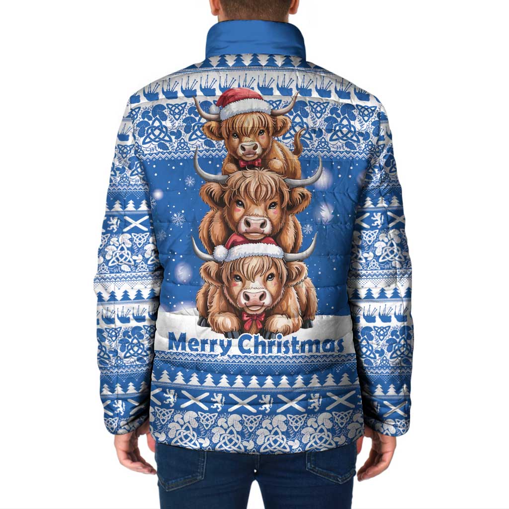 Scotland Highland Cow Christmas Padded Jacket Nollaig Chridheil Blue Winter - Wonder Print Shop